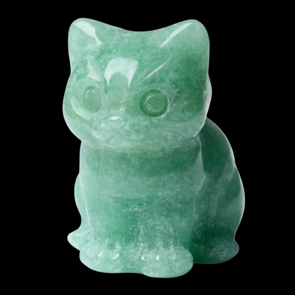 Green Aventurine Kitty Cat Lady Gift Carved Stone Figurine Mini Gemstone Cats